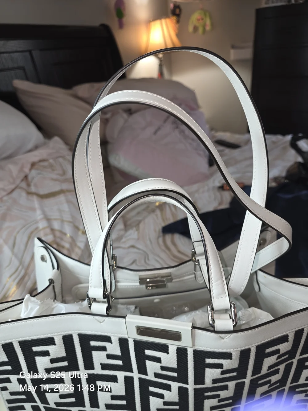 Fendi FF Canvas X-Tote Bag Black White Leather Trim Turn Lock. NWT. MFRP-$3800 - Picture 2 of 16